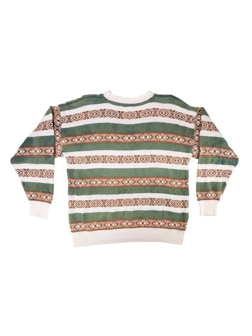 Vintage Van Heusen 417 Sweater Men Medium Striped Green Brown Grandpa Geometric